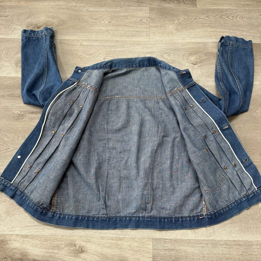 Vintage 1940s Dickies Type 1 Denim Jacket Buckle Back Cinch Selvedge Dark Sz 38 - Picture 5 of 9